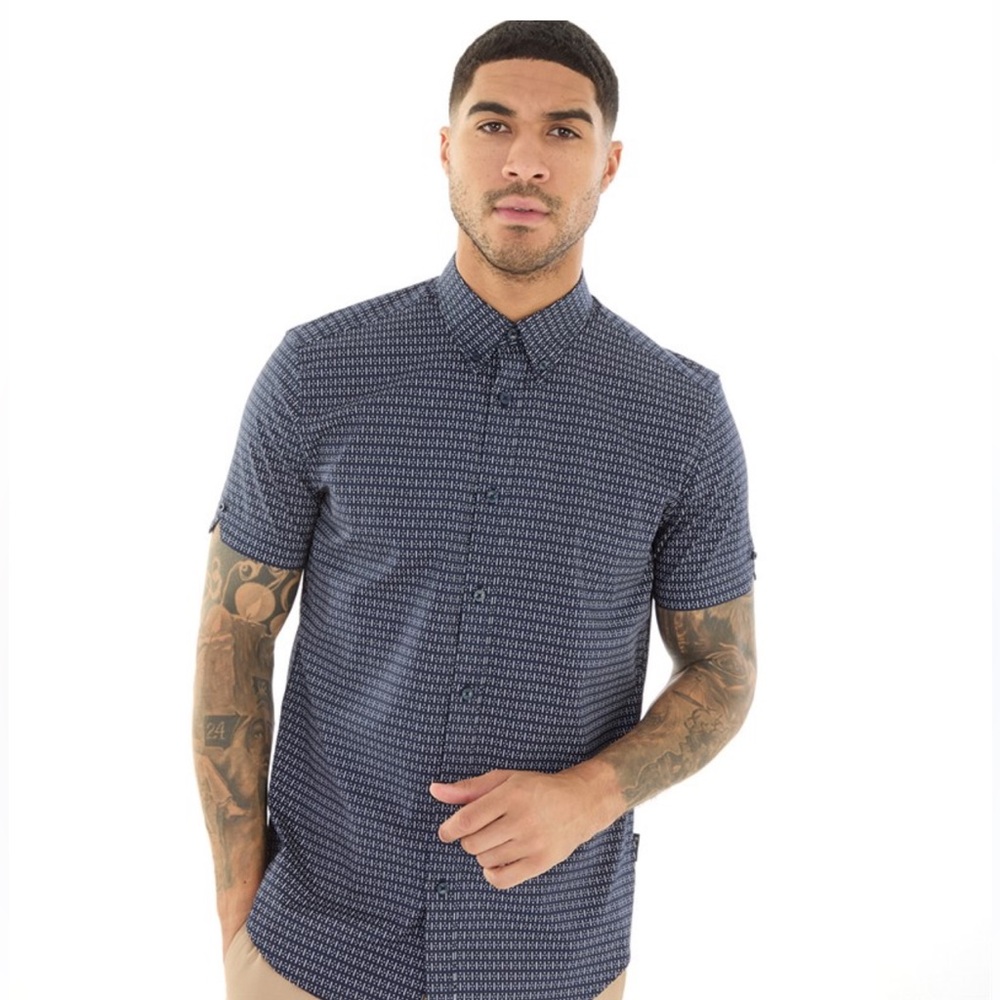 Ben Sherman Blue Patterned Short Sleeve Shirt